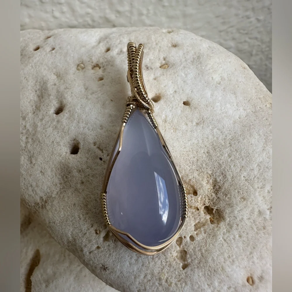 14k Gold Filled Namibian Chalcedony Gemstone Necklace Pendant